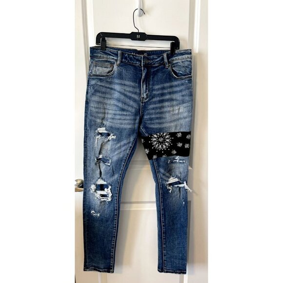 CRYSP DENIM 36 Mens Distressed New York City artistic Moto Skinny Jeans 36x32 - Picture 1 of 6